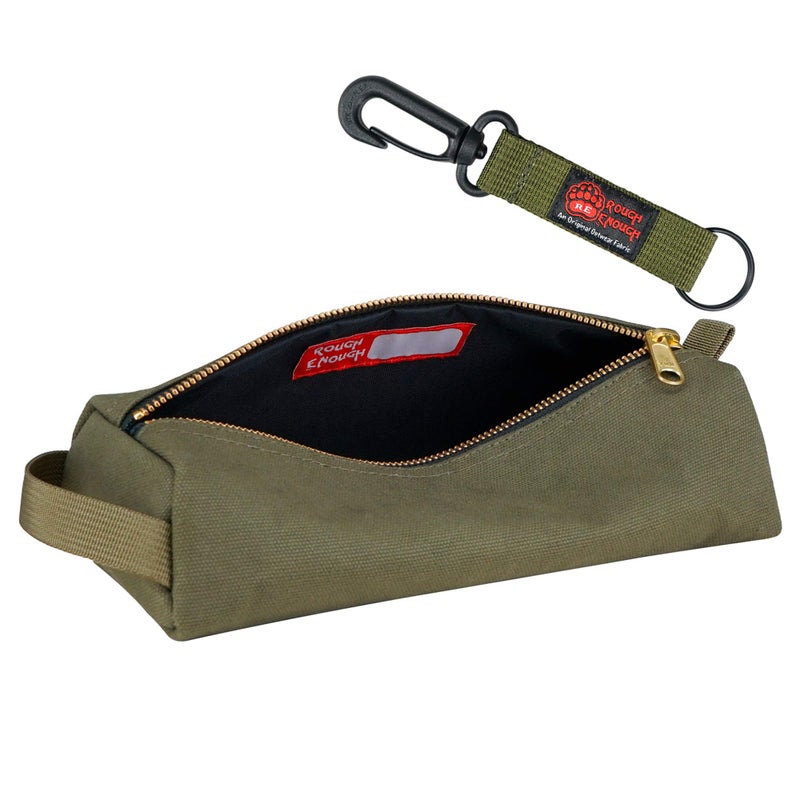 RE ROUGH ENOUGH Rough Enough Small Tool Pouch Bag Canvas for Motorcycle Bike Accessories Storage Organizer with Zipper Handle Army Green - Image 1